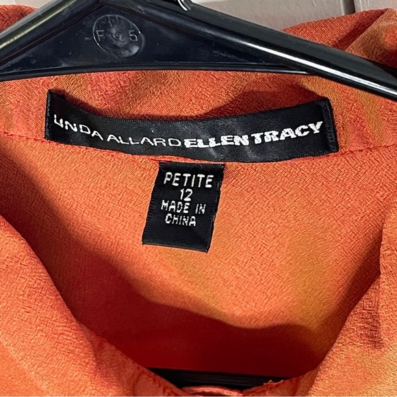 Vintage Linda Allard Ellen Tracy 100% Silk Size 12 Petite Blouse Orange Button - Picture 3 of 8